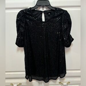 Torrid Sequin Ruched Sleeve Black Blouse Party Holiday Women’s Size Medium